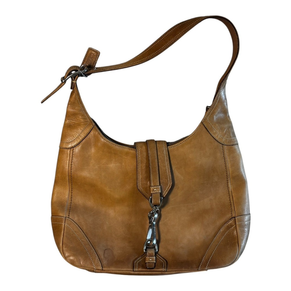 Vintage Coach Tan Hampton Clip Flap Hobo Shoulder Bag 8A75 Suede Leather Medium